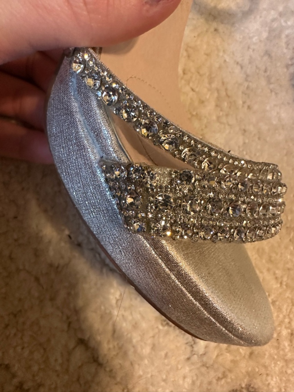 David’s Bridal Women's Silver Rhinestone Ankle-Strap Heels - Size 7 - Picture 5 of 7